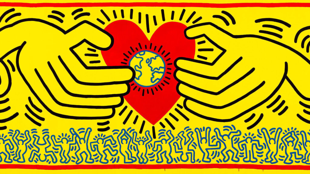 Haring's communication is very immediate. In particular, the artist uses simple shapes outlined by large black lines, stylized characters.