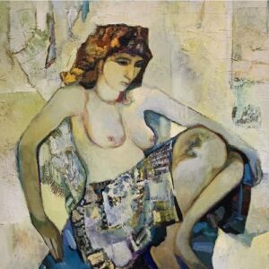 Meditation, seated woman on a yellow background by Mikhail Turovsky
